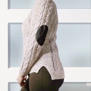 Pink Rose Equestrian style Loose Knit Patch Sweater- Size Small